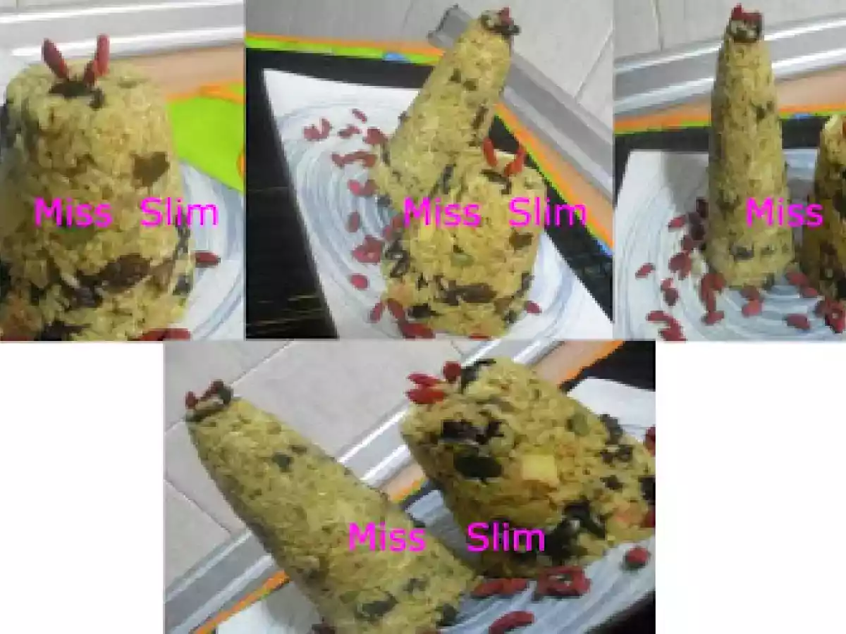 Pirâmide de arroz integral light com Algas negras