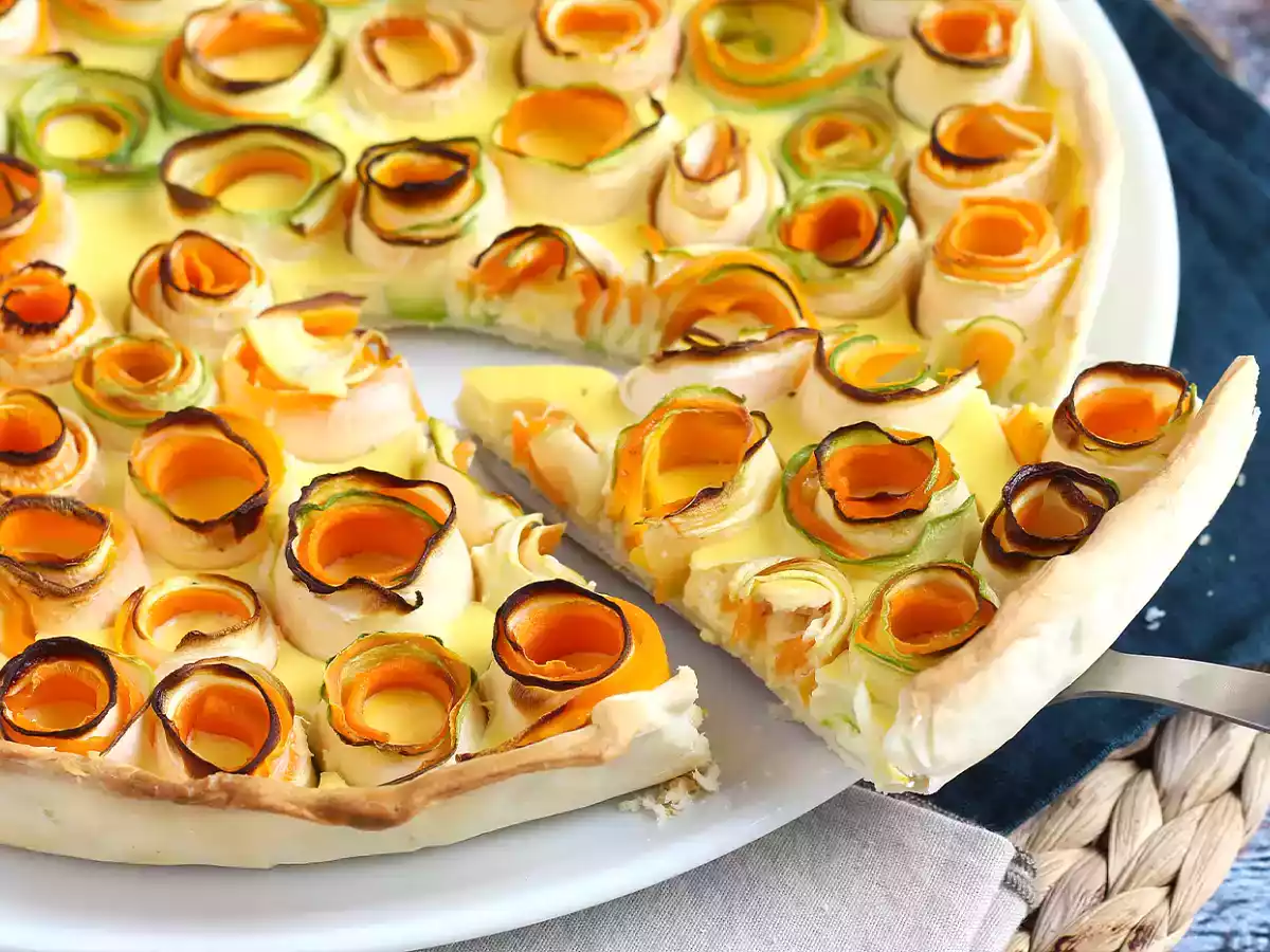 Quiche de curgete (abobrinha) e cenouras - Quiche florido - foto 4
