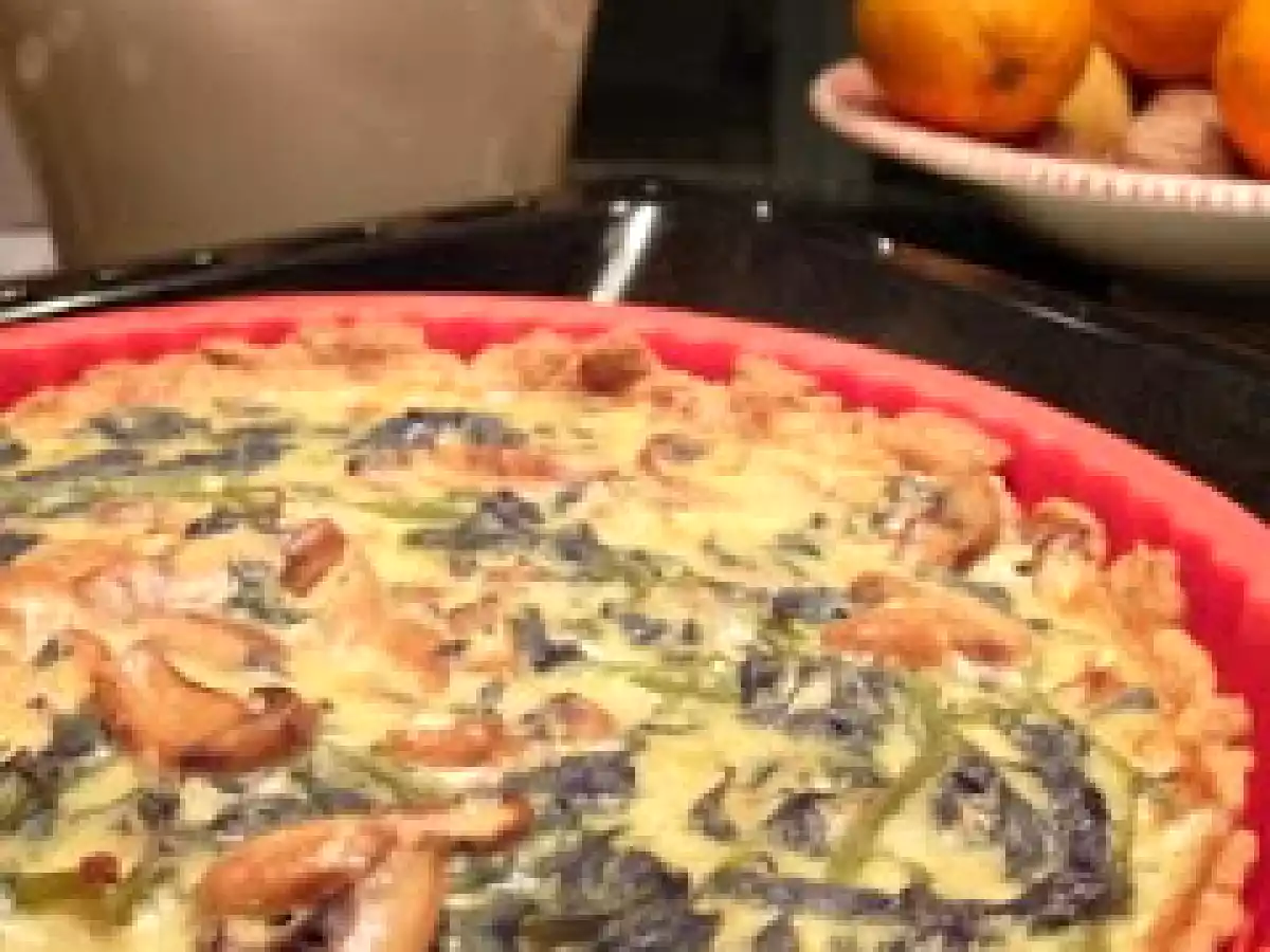 Quiche light de espinafres com cogumelos