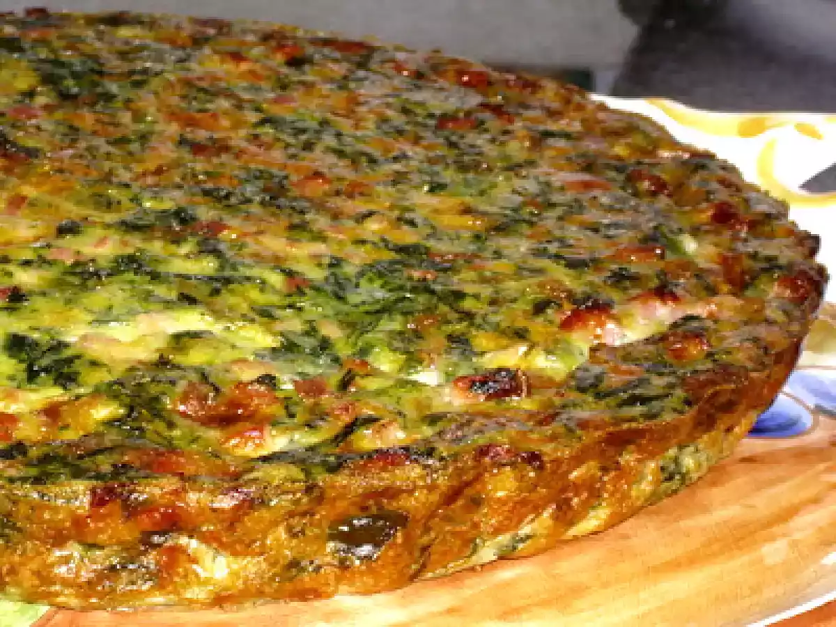 QUICHE SEM MASSA - QUICHE DE BACON, ESPINAFRE E COGUMELOS