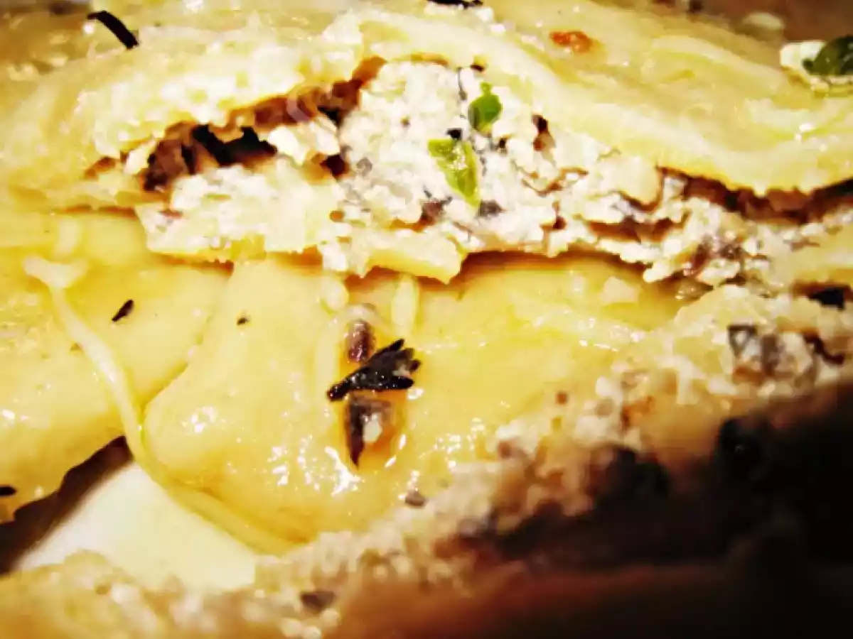 Ravioli de Ricotta Cogumelos Azeitonas e tomilho