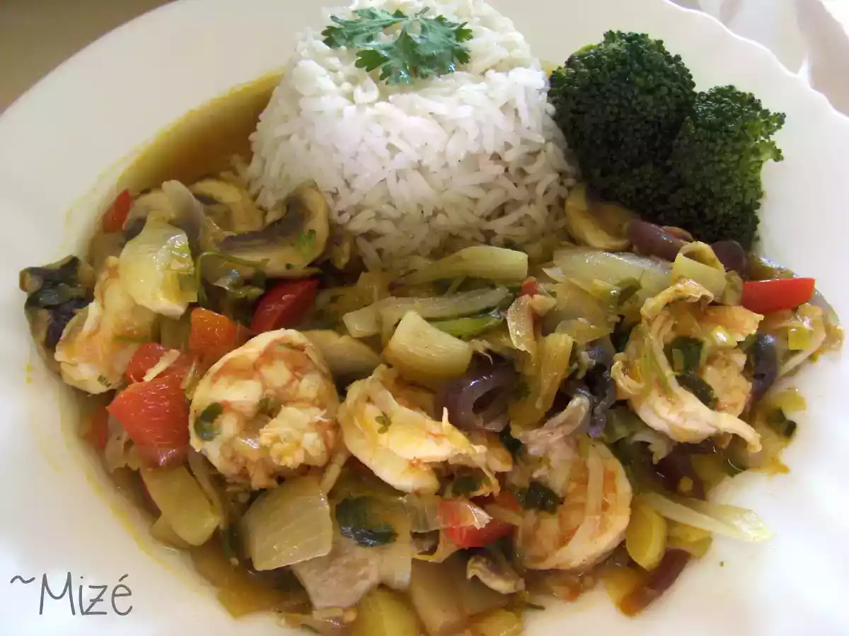 Receita de Caril de Camarão com Cogumelos
