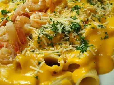 Rigatoni com creme de abobora e camaroes(alessandra)