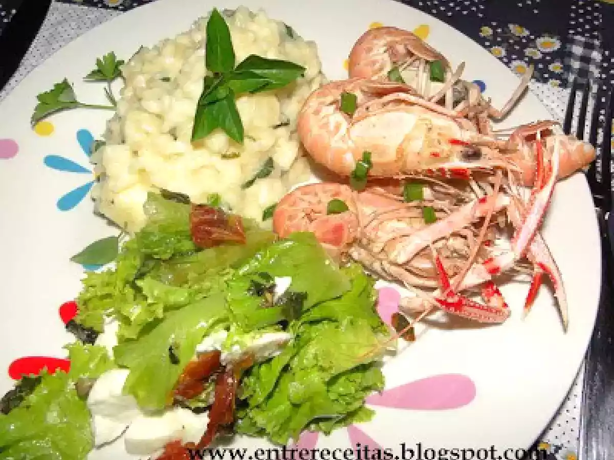 Risoto aromático de Brie com lagostim na manteiga de ervas