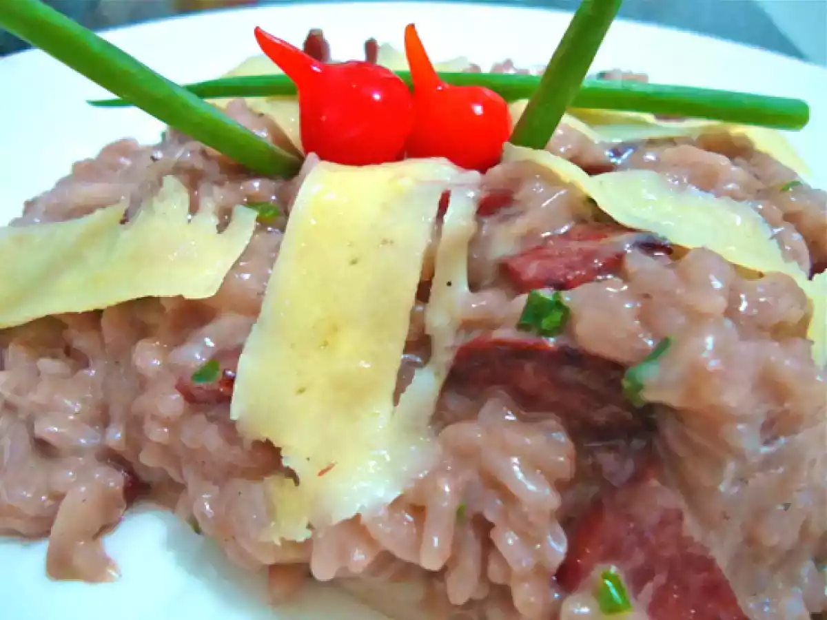 Risoto Cremoso de Calabresa ao Vinho Tinto