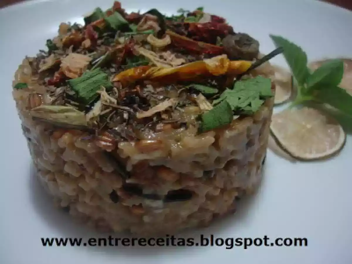Risoto de arroz sete grãos ao pesto de azeitona