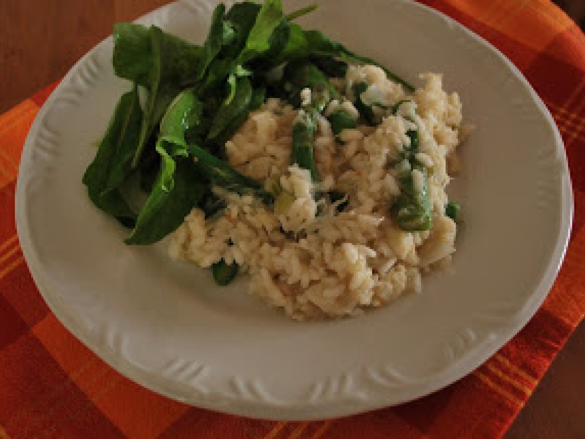 Risoto de aspargo e carne de siri