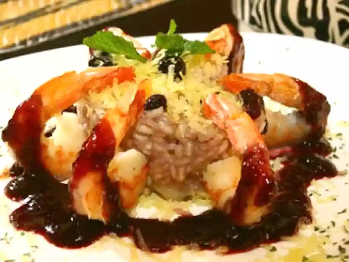 Risoto de Camarão Rosa com Mirtilo ao Coulis de Frutas Vermelhas