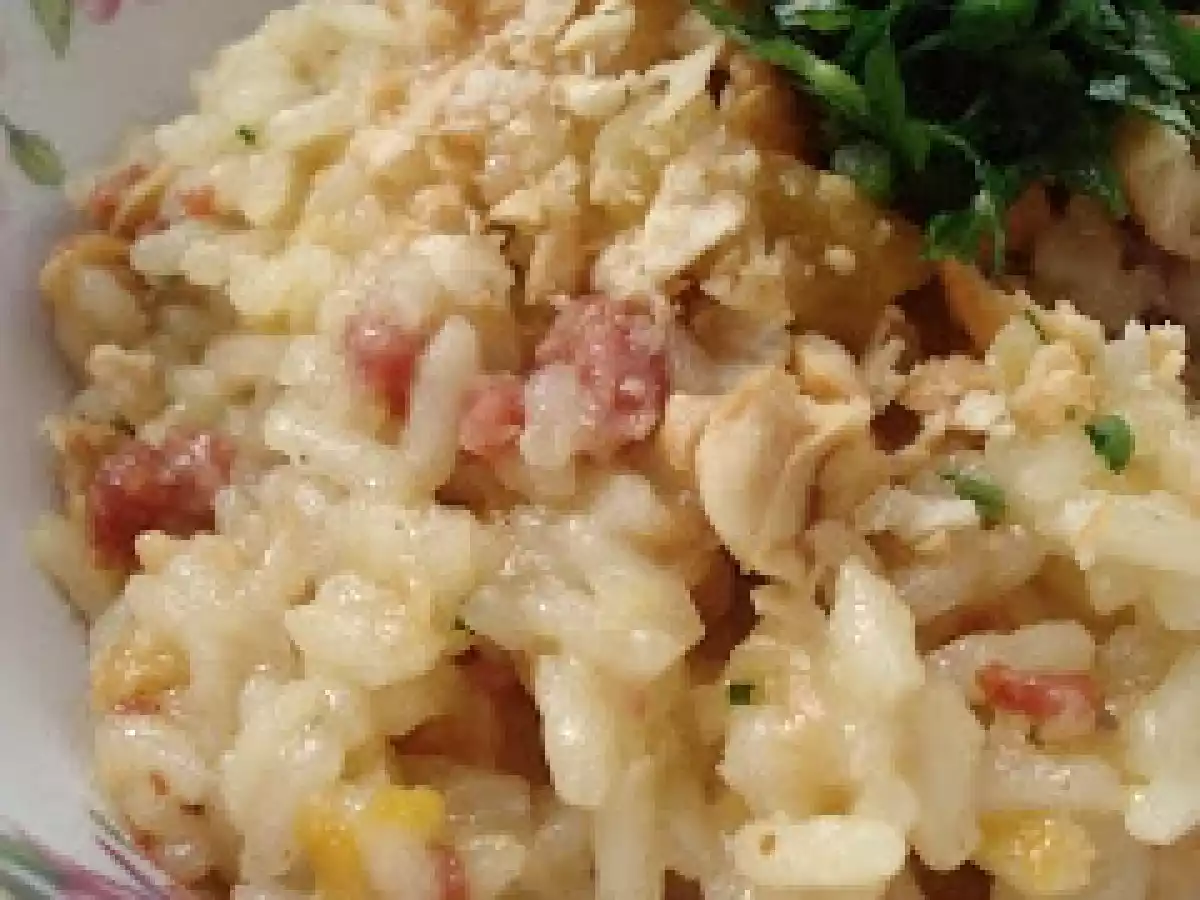 Risoto de damasco, linguiça e castanha de caju