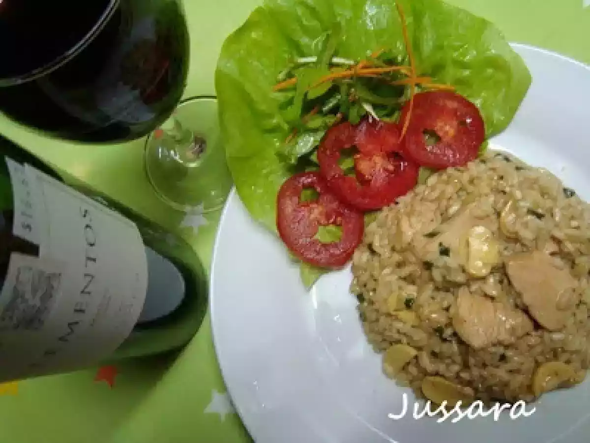 RISOTO DE FRANGO COM COGUMELOS E ARROZ ARBÓREO