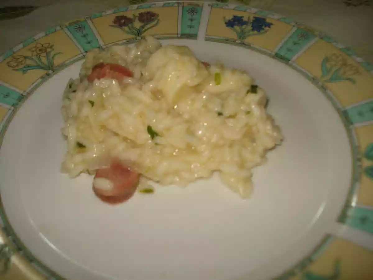 Risoto de linguiça e palmito