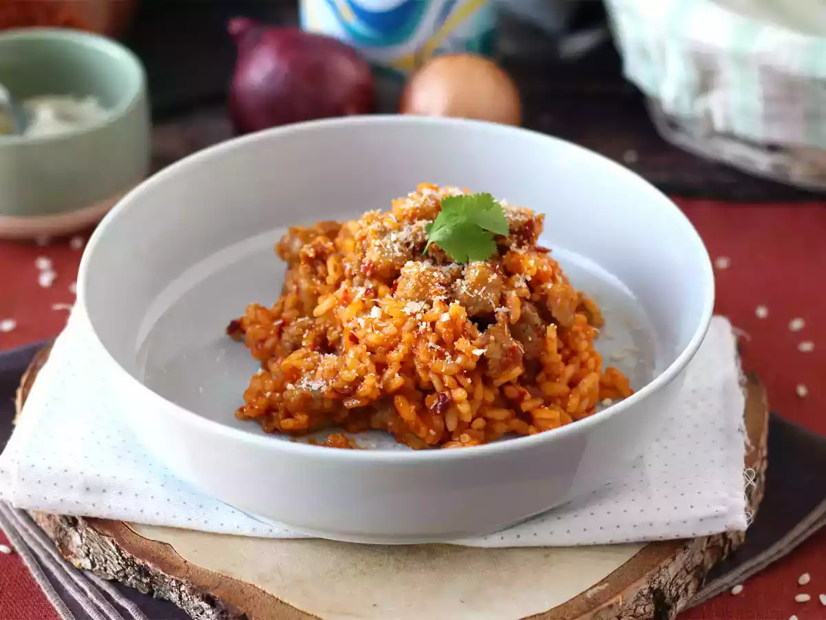 Risotto Alla 'Nduja, o arroz com linguiça e salame italiano - foto 2