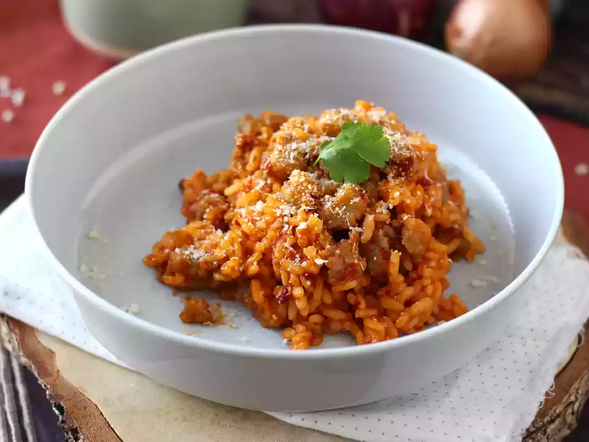 Risotto Alla 'Nduja, o arroz com linguiça e salame italiano - foto 3