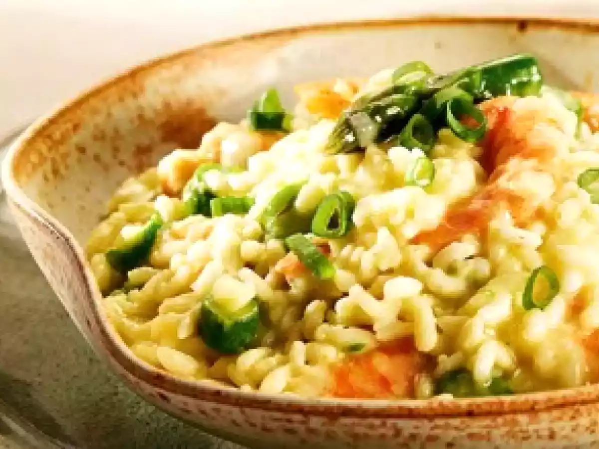 Risotto de camarão e aspargos