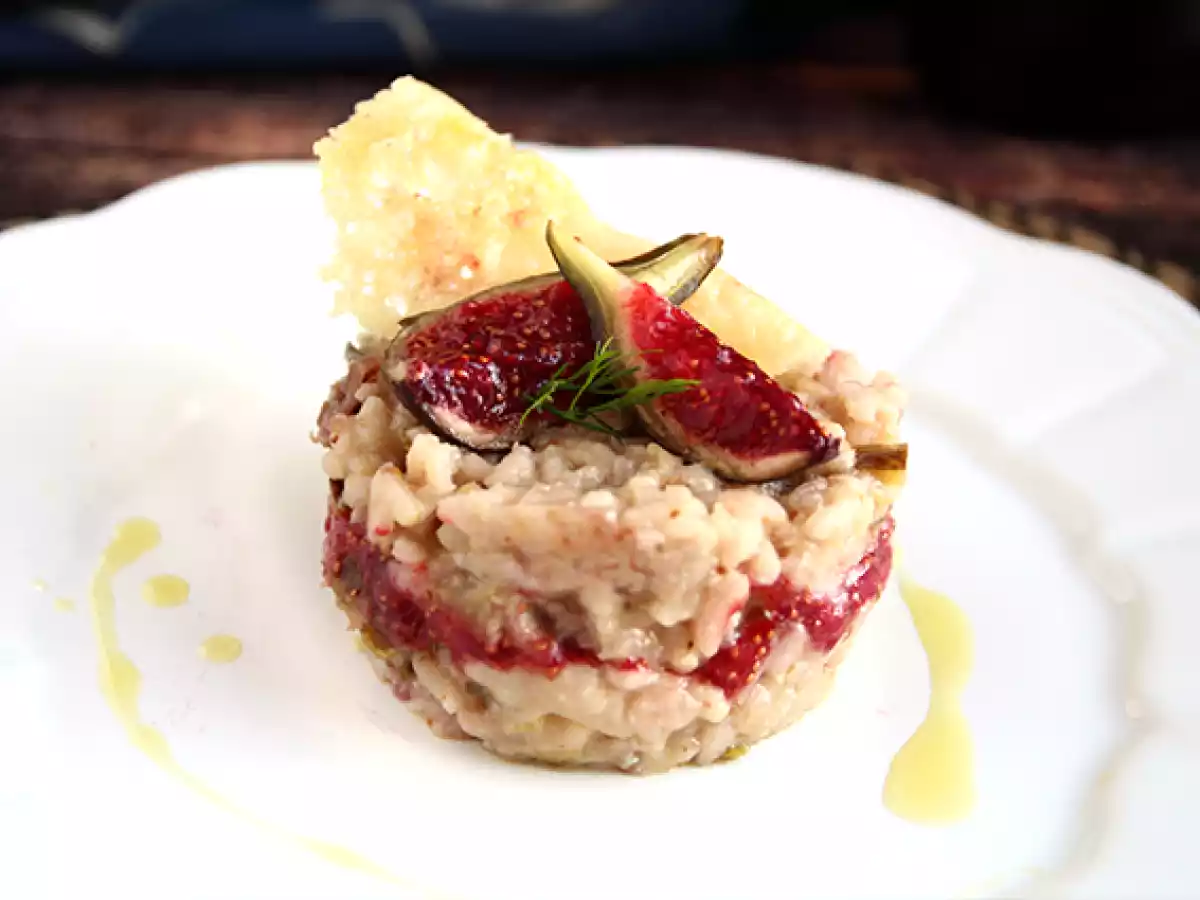 Risotto de figo, gorgonzola e presunto cru
