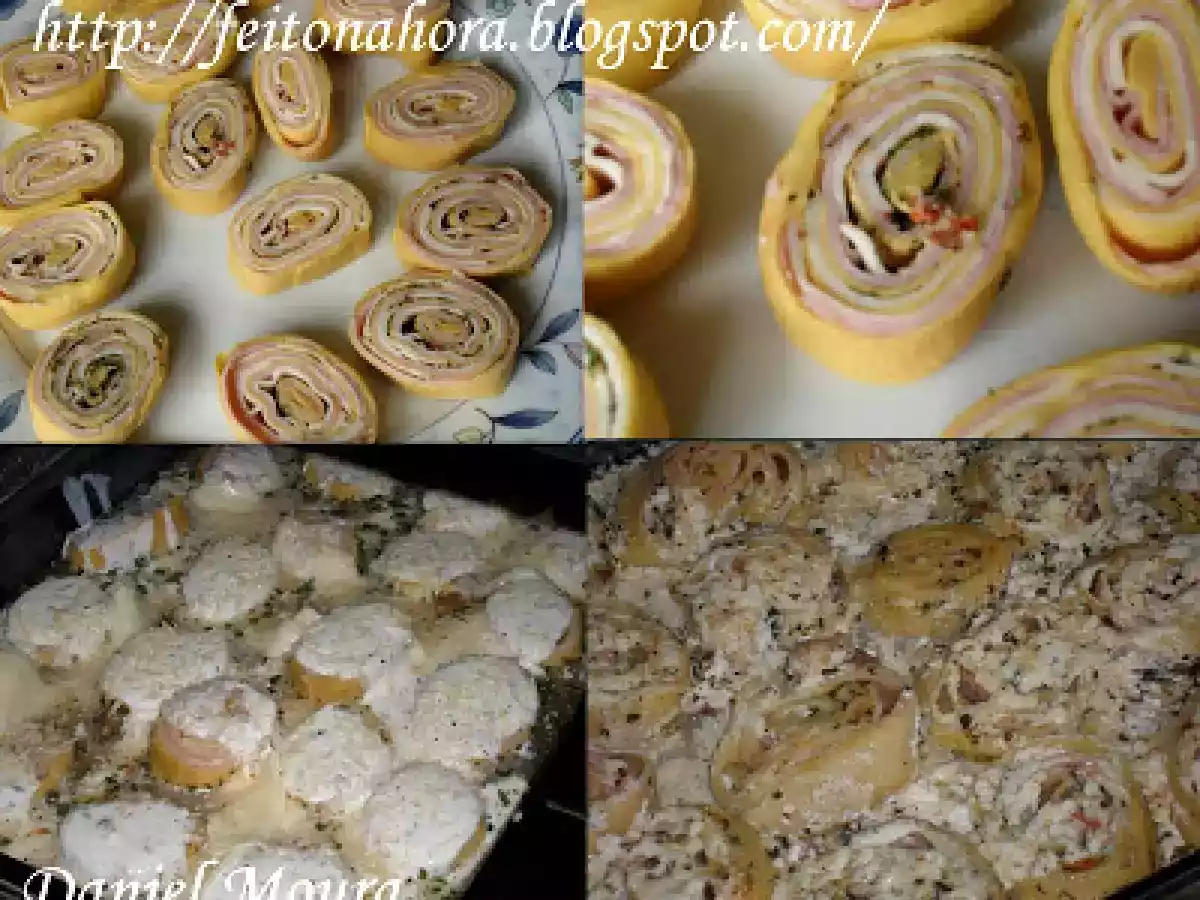 Rondeli de presunto e queijo com molho funghi
