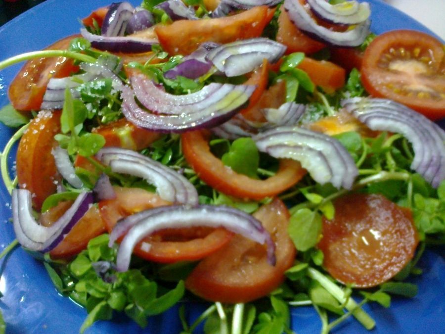 Salada de agrião com tomate e cebola roxa, Receita Petitchef