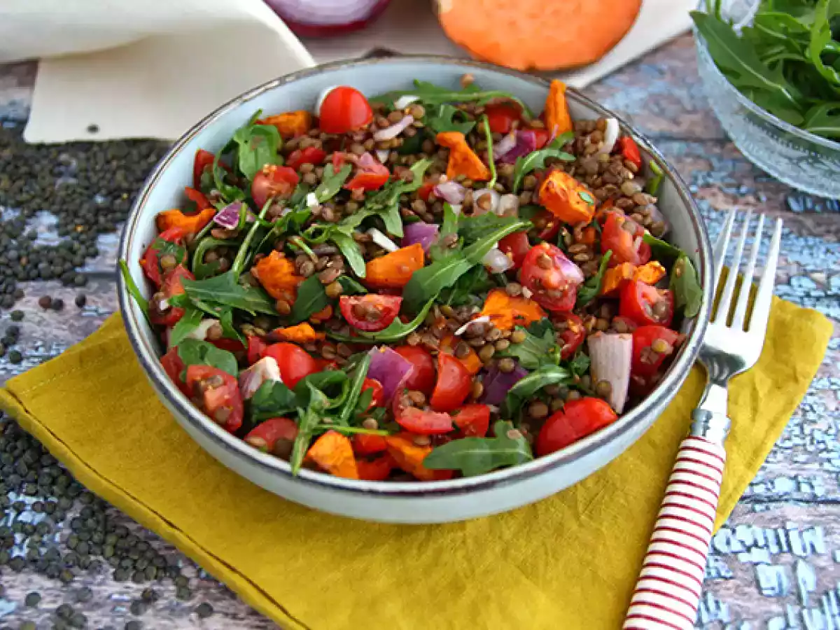 Salada de lentilhas e batata doce