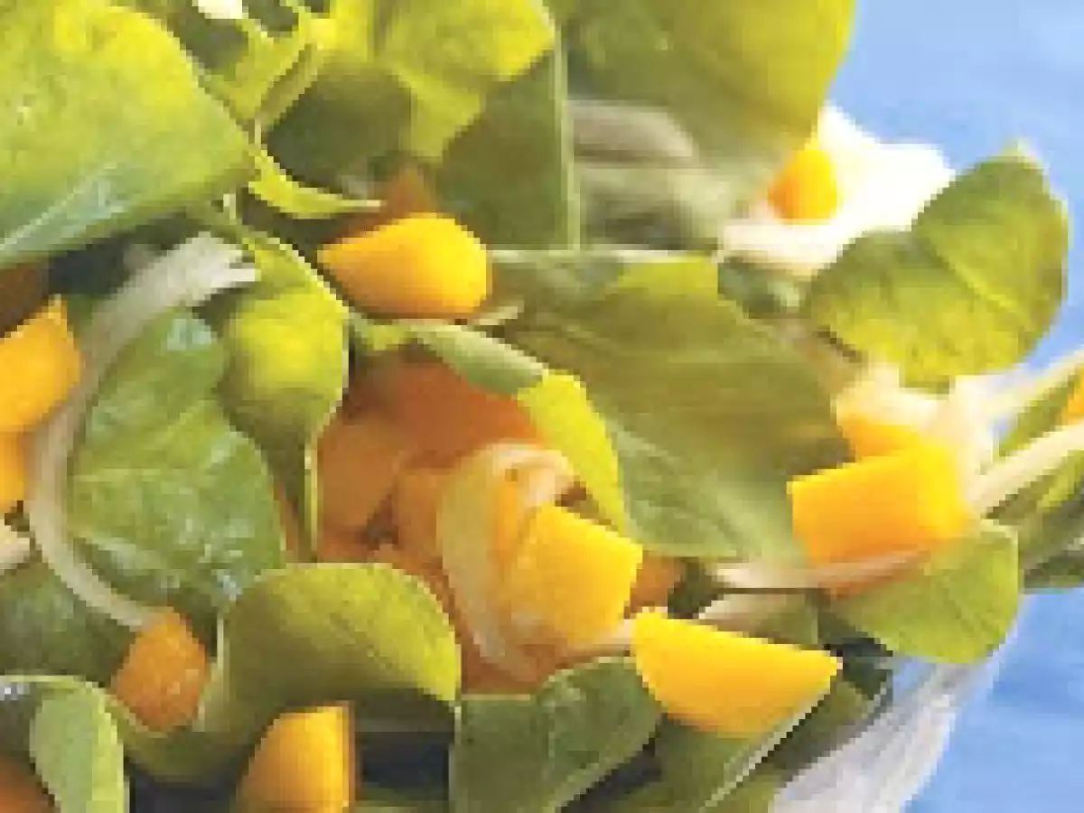 Salada de Rúcula com Molho de Manga (vegana)