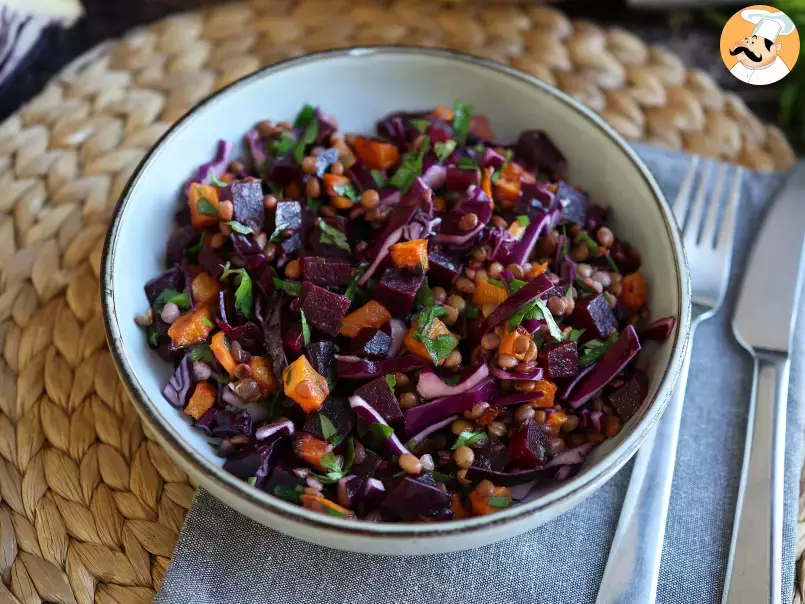 Salada mista de lentilhas, abóbora, beterraba e couve (fonte de nutrientes), foto 2