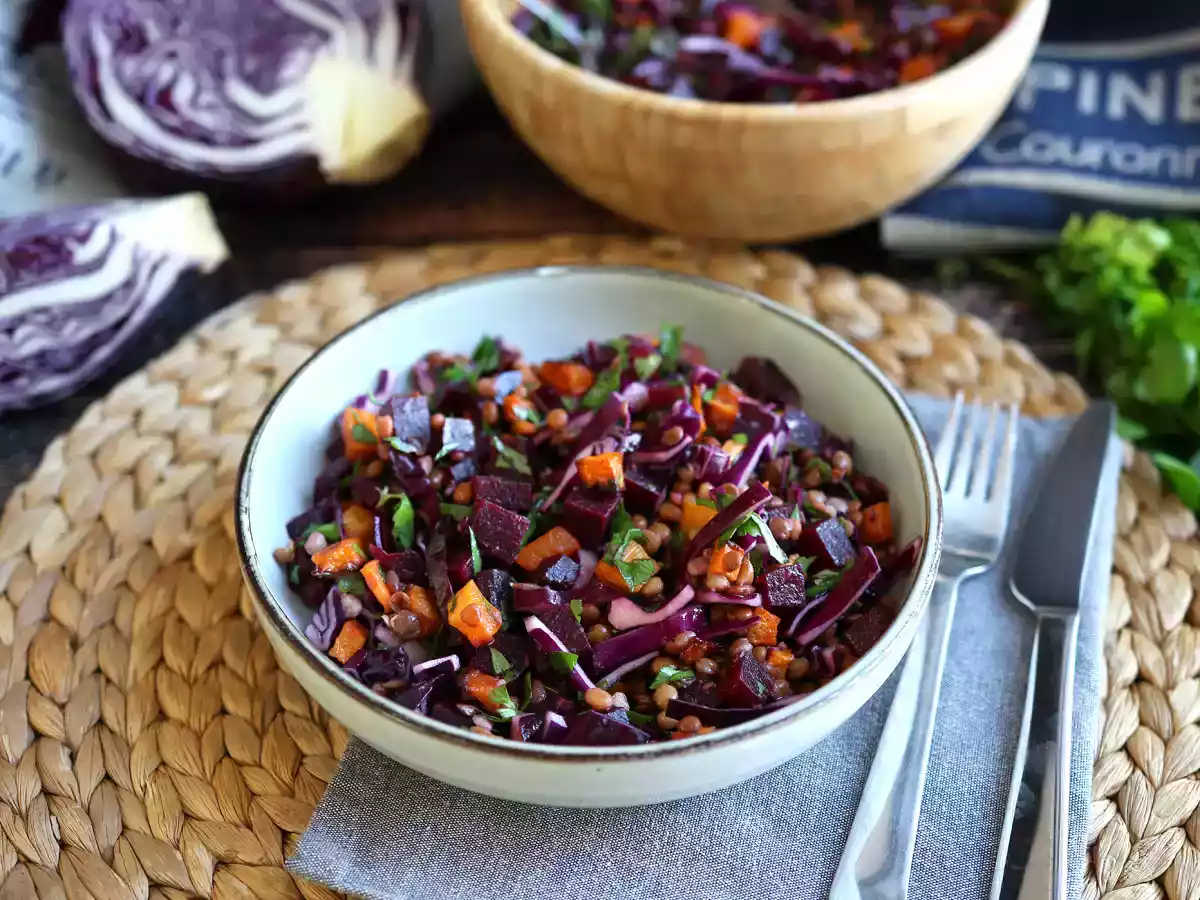 Salada mista de lentilhas, abóbora, beterraba e couve (fonte de nutrientes) - foto 3