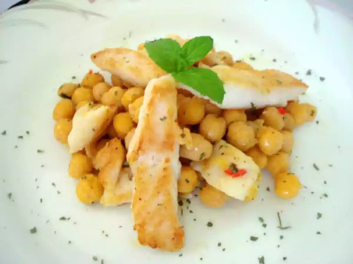 Salada Quente de Grão de Bico e Linguado