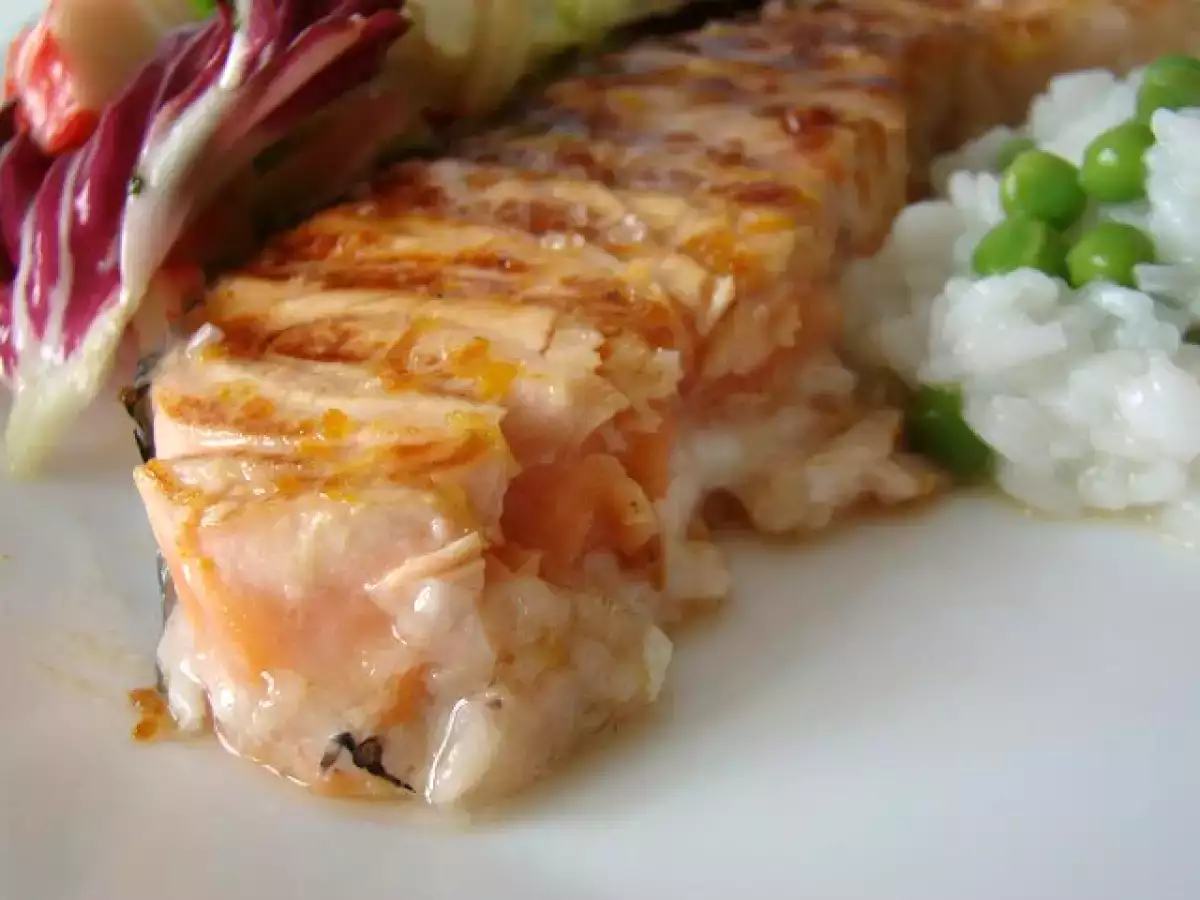 Salmão Grelhado marinado em Gengibre, Laranja e Mel - foto 4