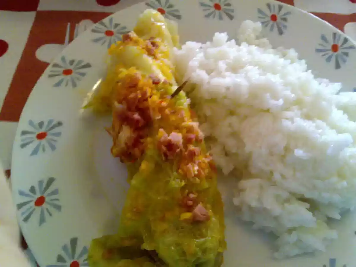 SALSICHAS FRESCAS ENROLADAS EM COUVE LOMBARDA NA BIMBY ACOMPANHADAS DE ARROZ BRANCO