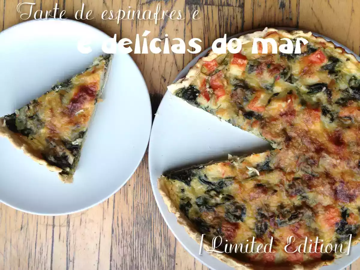 Tarte de espinafres e delícias do mar.