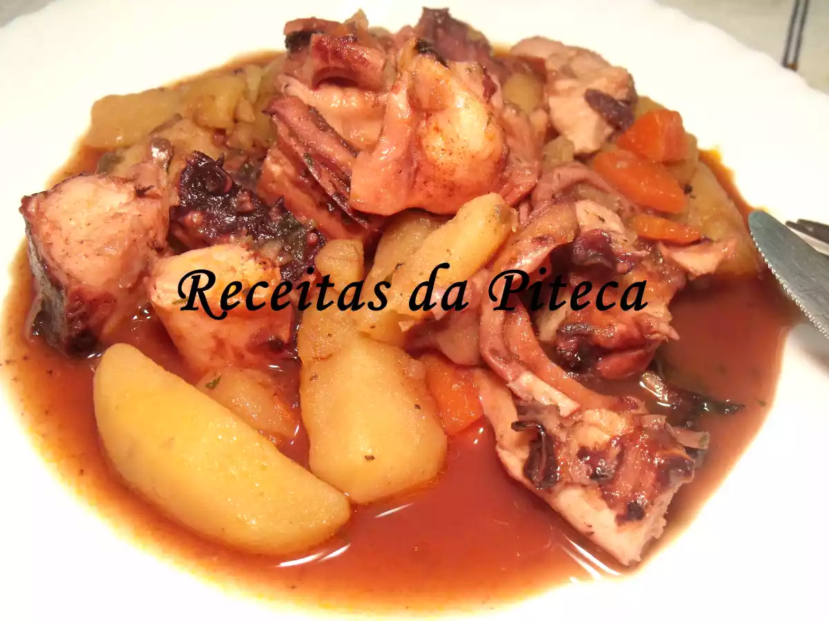 Tentáculos de pota guisados com batata e cenoura