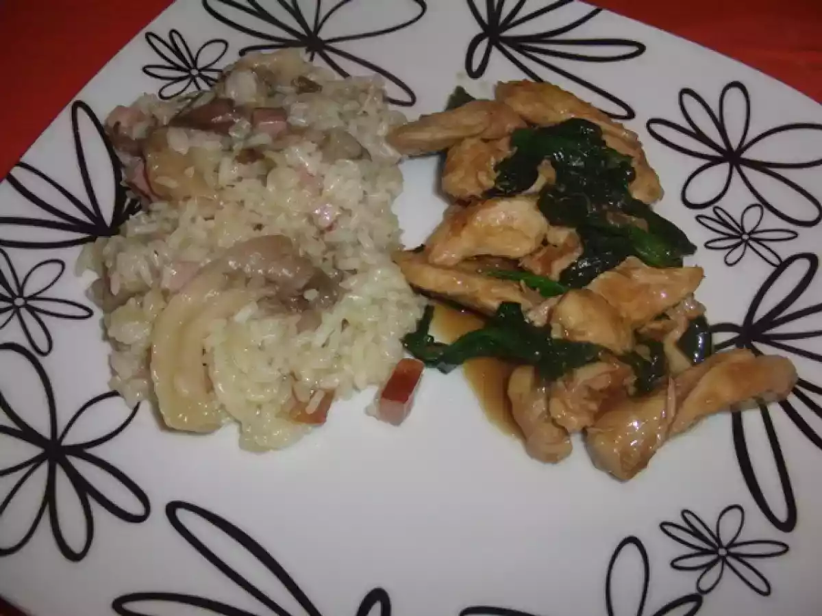 Tiras de frango com espinafres