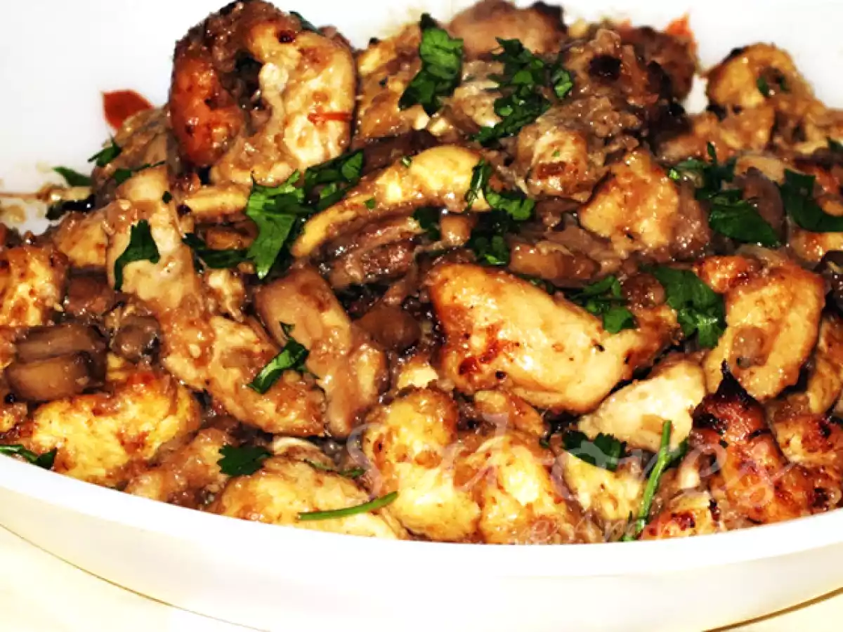 Tiras de Frango com Vinho do Porto e Cogumelos (na Actifry)