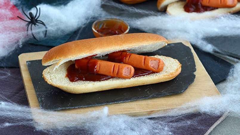 Hot Dog de dedos de salsichas (Halloween)